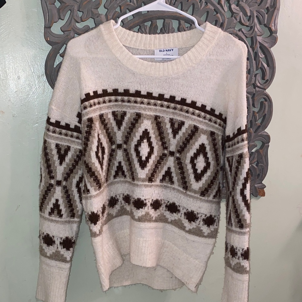 Old Navy Geometric Patterned Sweater - Cream and Brown